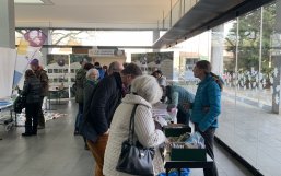 Visitors browsing the stalls at the seed exchange
